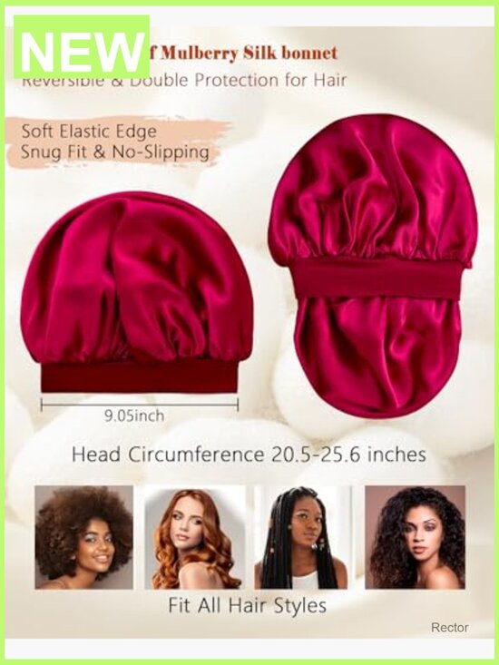 100% Mulberry Silk Bonnet for Sleeping, Double Layer Sleep Cap with Elastic